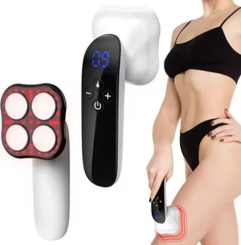 BODYSCULPTING ULTRA FIRM KIT by GYM IN A BOX® featuring a sleek black LED body-sculpting device with red lights and a female body holding the device 