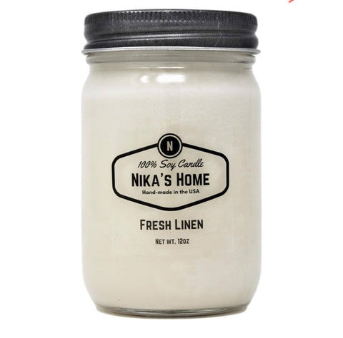 NIKA’s Healthy Home Candles
Healthy Living - 100 % Soy Candles - All Natural-All Clean - 12oz Mason Jar - Non-Toxic - Highly Scented for Your Home - Safe for Pets - Hand Poured in The USA, Long Burning 50-60 Hours - Clean Burning - Gift - Home Decor, Fresh Linen Scent