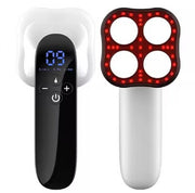 BODYSCULPTING ULTRA FIRM KIT by GYM IN A BOX® featuring a sleek black LED body-sculpting device with red lights and a coconut Sweat & Fat Burning Cream stick. Displayed on a light beige background