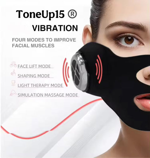 SmartLift V-Face E-Mask™
MicroCurrent + LED Smart FaceLift Anti aging E-Mask Luxury black facelift mask worn by woman for jawline and cheek lift using GYM IN A BOX® patented ToneUp15® StimFit MicroCurrent + LED Beauty Light therapy . Hands-free wearable for sculpting & lifting face & reduce jowls  in 15 minutes, how to use