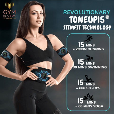 5-in-1 wearable muscle stimulator by GYM IN A BOX® – total body toning with patented ToneUp15® Tech”