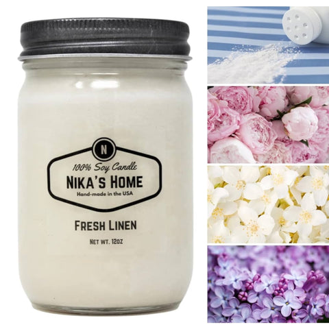 NIKA’s Healthy Home Candles
Healthy Living - 100 % Soy Candles - All Natural-All Clean - 12oz Mason Jar - Non-Toxic - Highly Scented for Your Home - Safe for Pets - Hand Poured in The USA, Long Burning 50-60 Hours - Clean Burning - Gift - Home Decor, Fresh Linen Scent