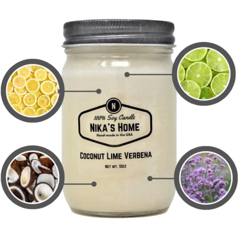 NIKA’s Healthy Home Candles
Healthy Living - 100 % Soy Candles - All Natural-All Clean - 12oz Mason Jar - Non-Toxic - Highly Scented for Your Home - Safe for Pets - Hand Poured in The USA, Long Burning 50-60 Hours - Clean Burning - Gift - Home Decor, Coconut Lime verbena scent, oven breeze 