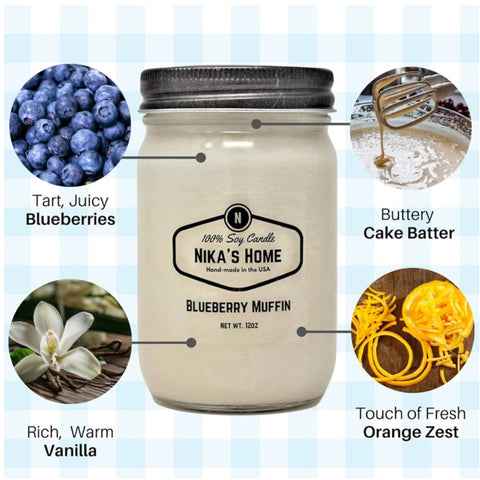 NIKA’s Healthy Home Candles
Healthy Living - 100 % Soy Candles - All Natural-All Clean - 12oz Mason Jar - Non-Toxic - Highly Scented for Your Home - Safe for Pets - Hand Poured in The USA, Long Burning 50-60 Hours - Clean Burning - Gift - Home Decor, Blueberry Muffin Scent