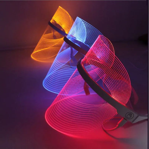 Magic Glow 7-in-1 LED BeautyShield by GYM IN A BOX® – premium light therapy face mask featuring 7 clinically-targeted LED wavelengths for anti-aging, acne treatment, skin brightening, and wrinkle reduction. Lightweight, hands-free, USB rechargeable, and designed with transparent NASA-inspired technology for at-home professional skincare