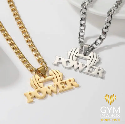 GYM IN A BOX®️ INFINITY POWER JEWELRY gold, GYM IN A BOX®️ INFINITY POWER JEWELRY silver & gold, 4 mm Cuban chain , dumbbell pendant, POWER , Accessories, Gym Dumbbell pendant, gift ideas , valentines gift, her and him, gold plated, gym freaks 