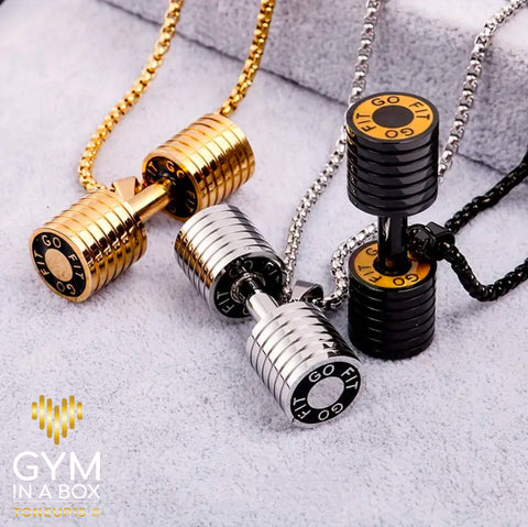 GYM IN A BOX® GO FIT ICONIC JEWELRY, gold dumbbell pendant , silver dumbbell pendant , Black dumbbell pendant, gym necklace , workout motivation , accessories 