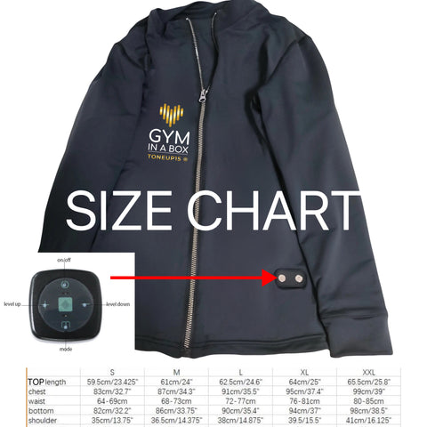 GYM IN A BOX EMS Body Sculpting Smart Workout  EMS Toning Jacket Slimming Shirt Size Chart