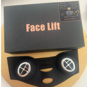 Smart FaceLift Anti aging E-Mask Luxury black facelift mask worn by woman for jawline and cheek lift using GYM IN A BOX® patented ToneUp15® StimFit MicroCurrent + LED Beauty Light therapy . Hands-free wearable for sculpting & lifting face & reduce jowls  in 10 minutes