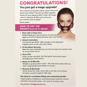 Smart FaceLift Anti aging E-Mask Luxury black facelift mask worn by woman for jawline and cheek lift using GYM IN A BOX® patented ToneUp15® StimFit MicroCurrent + LED Beauty Light therapy . Hands-free wearable for sculpting & lifting face & reduce jowls  in 10 minutes