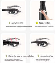 HOW TO USE Heated eyelash curler being applied from the base of the lashes upward to enhance curl and definition. Beauty-tech eyelash curler gently supporting lash lift with quick heat and adjustable temperature for a defined, enhanced look.