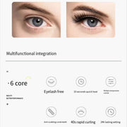 Before and after comparison showing natural lashes and visibly lifted curled eyelashes using LiftMyLash heated eyelash curler. Beauty-tech eyelash curler gently supporting lash lift with quick heat and adjustable temperature for a defined, enhanced look.