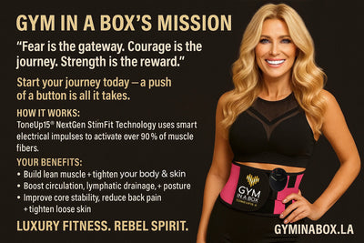 NIKA Cristiani inventor of GYM IN A BOX explains the benefits of the ToneUp15 StimFit Technology and wearing the pink  MagicTone StimFitBelt 