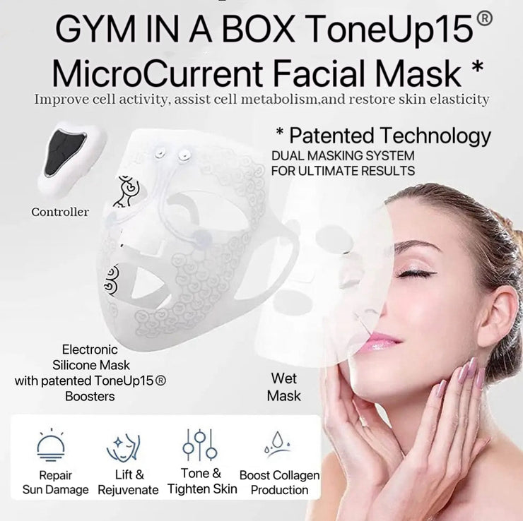 MicroCurrent-FaceLift-Mask, Toneup15 MicroCurrrent Facial Mask Collagen Booster Facelift EMS Mask Emsface Anti Wrinkle Redyce Wrinkles Reduce Sun Damage Anti Aging Facial Mask Patented Technology 